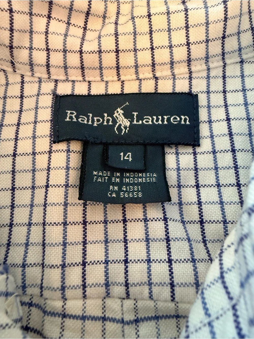 Ralph Lauren Boys Size 14 Long Sleeve Check Button Down Shirt